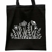 Torby i wózki na zakupy - Torba bawełniana czarna na zakupy Kwiatki Minimalizm - miniaturka - grafika 1