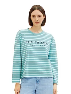 TOM TAILOR Bluza damska z paskami i nadrukiem, 32394-teal Offwhite Stripe, 3XL - Bluzy damskie - miniaturka - grafika 1
