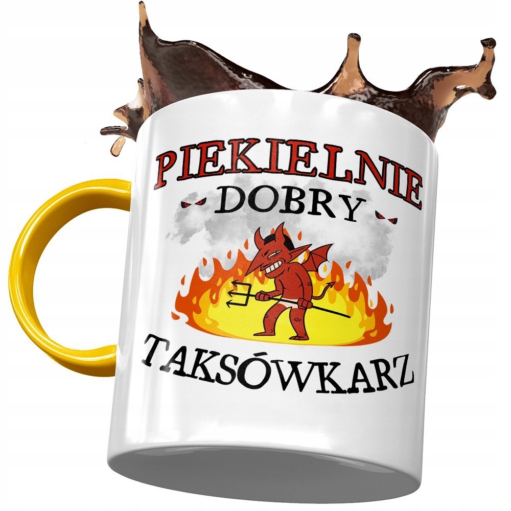 Kubek Żółty Dla Taksówkarza Piekielnie Dobry z Nadrukiem ze Zdjęciem + Opakowanie na prezent (wzór 03)