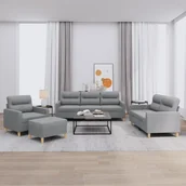 Sofy i kanapy - 4-częściowy komplet wypoczynkowy, obity tkaniną, jasnoszary - miniaturka - grafika 1