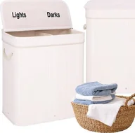 Kosze na bieliznę - Kosz na pranie Springos Kosz na pranie 100L z pokrywą biały bambus dwukomorowy UNIWERSALNY - miniaturka - grafika 1