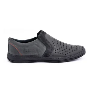 Buty męskie mokasyny skórzane na lato 713MP szare - Buty Olivier - Mokasyny męskie - miniaturka - grafika 1