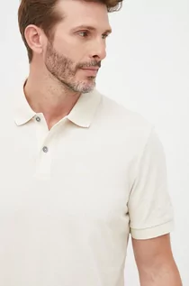 Koszulki męskie - BOSS polo bawełniane 50468301 kolor beżowy z aplikacją - Boss - grafika 1