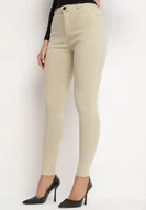 Spodnie damskie - Beżowe Dopasowane Jeansy z Bawełną i Wysokim Stanem Valrievia - miniaturka - grafika 1