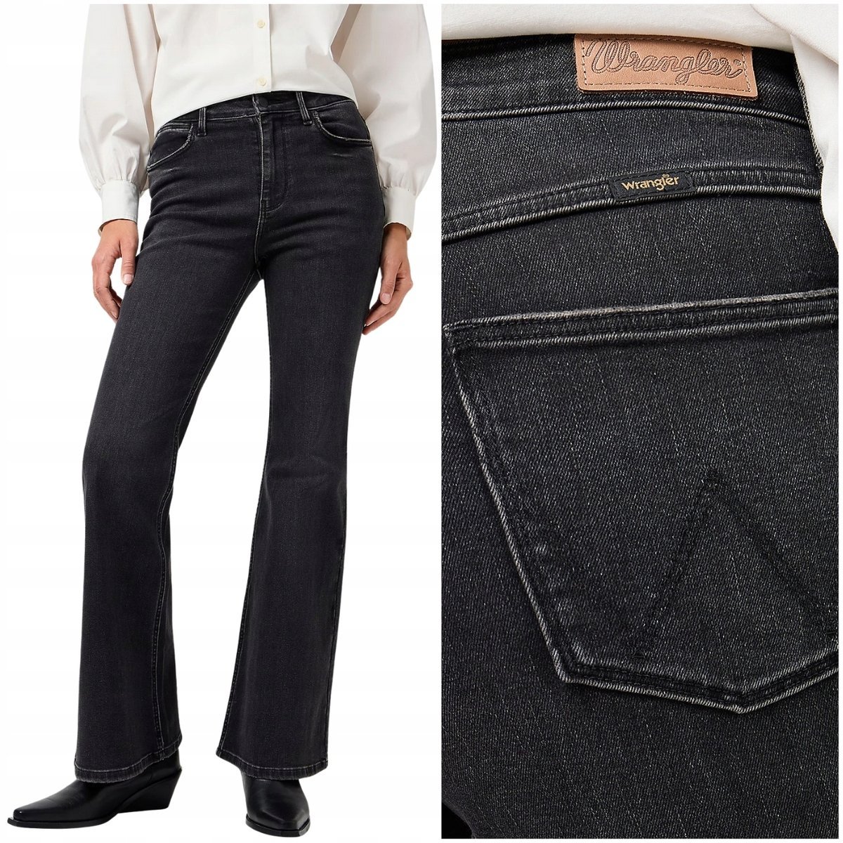 Wrangler FIERCE FLARE high czarne damskie spodnie jeansowe dzwony W32 L34