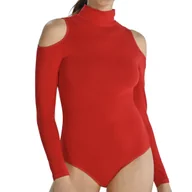 Bielizna nocna - Dopasowane Body Z Półgolfem Z Wycięciami Na Ramionach Janett Czerwone Teyli - miniaturka - grafika 1