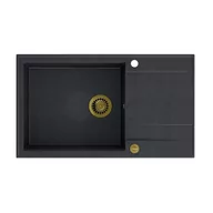 Zlewozmywaki - QUADRON Zlew EVAN 136 XL black diamond + syfon ZŁOTY - miniaturka - grafika 1