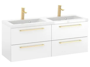 Szafka Wisząca Z Umywalką RON 120 cm DUO - Biały Mat - Uchwyty Złote Szczotkowane - Szafki łazienkowe - miniaturka - grafika 1