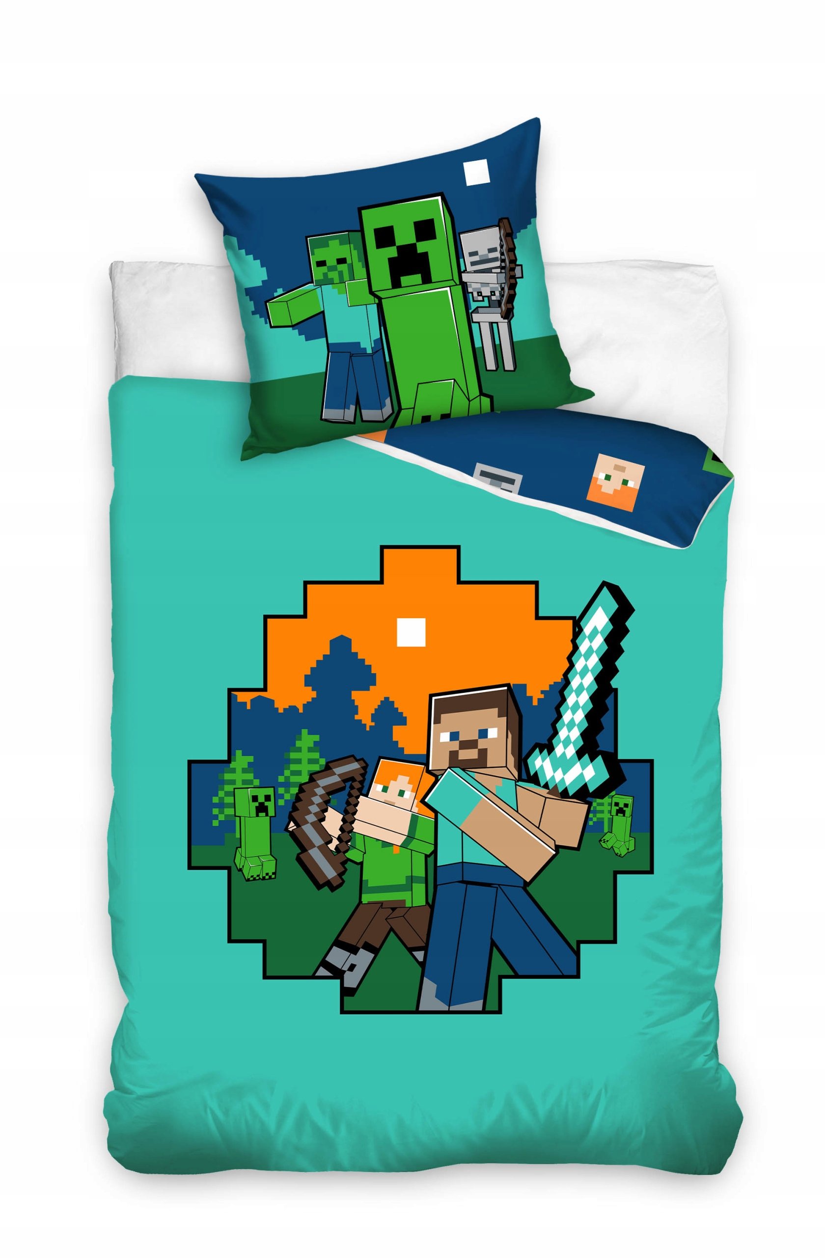 Pościel Dziecięca Minecraft 140x200cm Steve Alex Creeper Skeleton Enderman