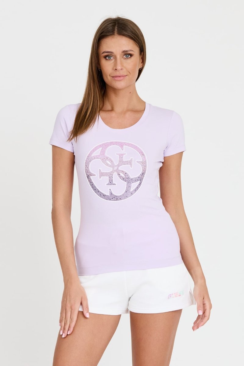 GUESS Lawendowy damski t-shirt 4G LOGO TEE M