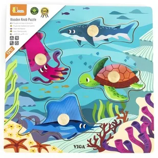 VIGA Drewniane Puzzle z Pinezkami Zwierzęta Morskie Wodne - Układanki dla dzieci - miniaturka - grafika 1