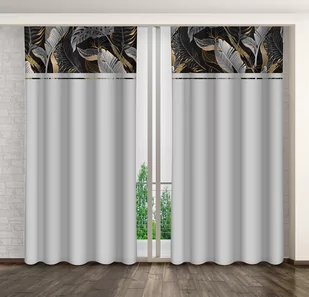 Zasłona Gotowa Na Żabki, 160X250, Szara W Liście, Zmk-100 - Zasłony - miniaturka - grafika 1