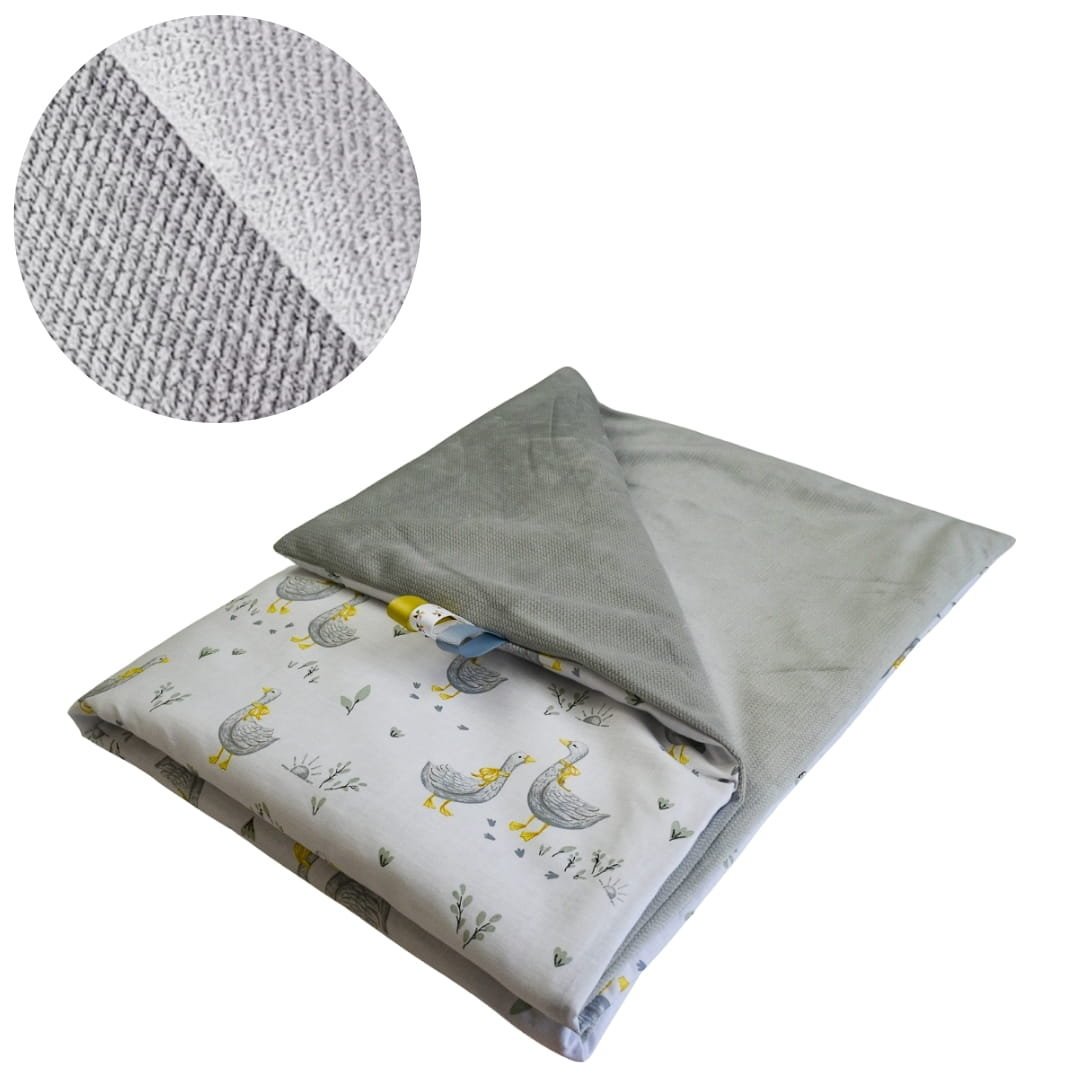 Kocyk Dziecięcy 75x100 Ocieplany Gąski/Szary Bawełna/Velvet Polski Producent