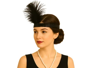 Opaska z piórami i cekinami Retro czarna - 1 szt. - Dodatki do strojów karnawałowych - miniaturka - grafika 1