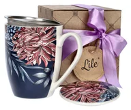 Kubki - Kubek porcelanowy z zaparzaczem kwiaty odcienie niebieskiego 300 ml Lile Zinnia P28464 - miniaturka - grafika 1
