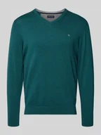 Swetry męskie - Sweter z dzianiny z dekoltem w serek - miniaturka - grafika 1