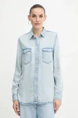 Koszule damskie - Guess koszula WESTERN damska kolor niebieski regular z kołnierzykiem klasycznym W5YH33 D4N61 - miniaturka - grafika 1