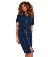 Sukienki - Joe Browns Damska klasyczna ciemna sprana elastyczna dżinsowa sukienka Bodycon z zamkiem z przodu, niebieska, 8, Indygo, 34 - miniaturka - grafika 1