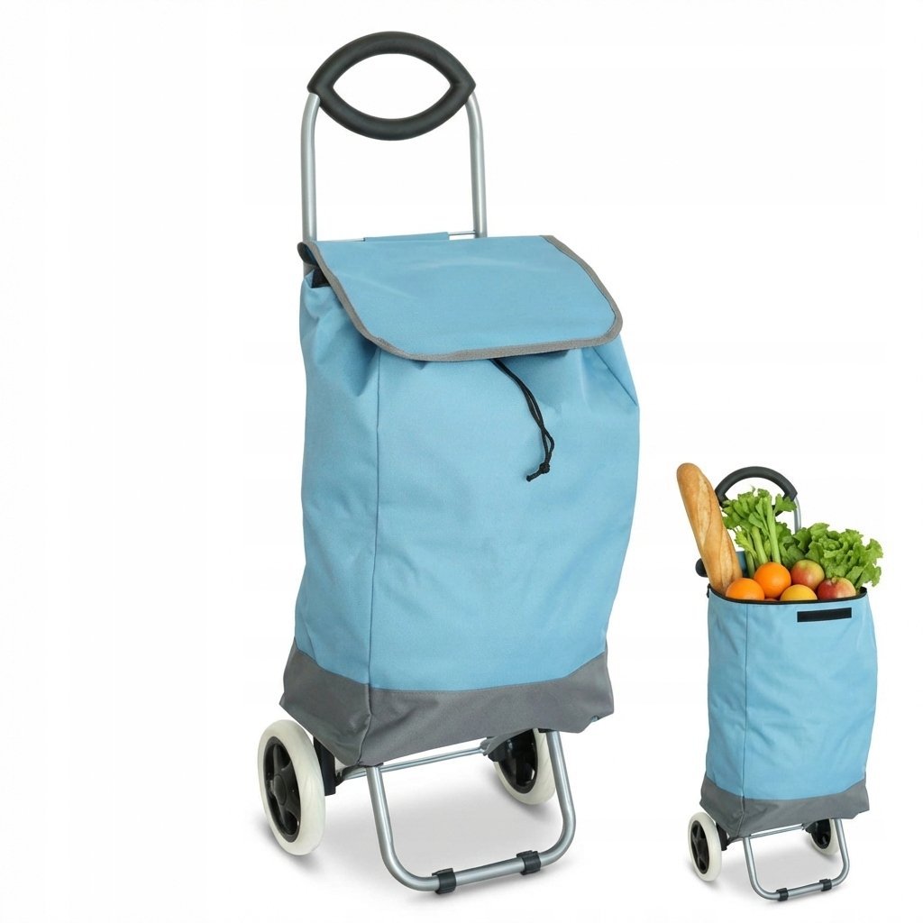 WÓZEK NA ZAKUPY torba zakupowa na kółkach składany kieszeń niebieski