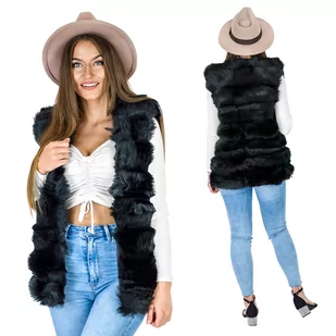 Futrzana Kamizelka Ciepły Bezrękawnik Czarny - Moda i Uroda OUTLET - miniaturka - grafika 1