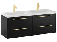 Szafki łazienkowe - Szafka Wisząca Z Umywalką RON 120 cm DUO - Czarny Mat - Uchwyty Złote Szczotkowane - miniaturka - grafika 1