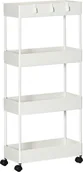 Wózki kuchenne - Wózek HOMCOM, wózek kuchenny z 4 poziomami, półka do przechowywania na kółkach, wózek do serwowania z hamulcami, półka kuchenna do sypialni, kuchni, salonu, plastik, biały, 40 x 19 x 90 cm - miniaturka - grafika 1