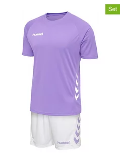 Koszulki męskie - Hummel 2-częściowy zestaw w kolorze fioletowo-białym: T-shirt, szorty - grafika 1
