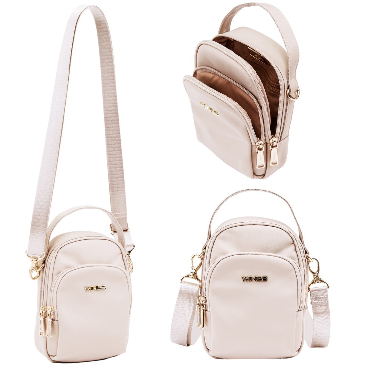 Plecak damski WINGS ROSELLA mały crossbody miejski z nylonu organizer regulowany odpinany pasek 1L
