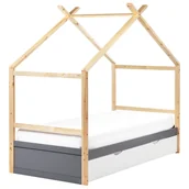 Łóżka dla dzieci i młodzieży - Łóżko z szufladami Drewno sosnowe ORGEVAL 90 x 200 cm Z miejscem do przechowywania Szary - miniaturka - grafika 1