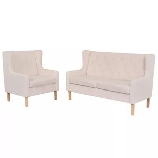vidaXL Zestaw wypoczynkowy - sofa i fotel, kremowe - Komplety wypoczynkowe - miniaturka - grafika 1