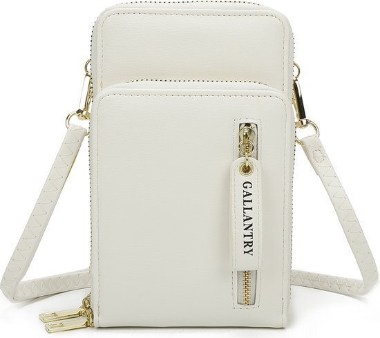 Portfel crossbody Gallantry z przegrodą na smartfon w kolorze białym - zapinany na zamek portfel z paskiem na ramię