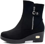 Botki damskie - Damskie Botki Czarne Ocieplane Na Zamek Za Kostkę 41 Jlc - miniaturka - grafika 1