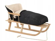 Sanki Drewniane NINO CZARNY ciepły śpiworek Oparcie Pasy Bezpieczeństwa