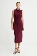 Sukienki - Calvin Klein sukienka kolor bordowy midi prosta LV044C224G - miniaturka - grafika 1