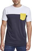 Koszulki męskie - Urban Classics Męski T-shirt, Nvy/Wht/Chromeyellow, L - miniaturka - grafika 1