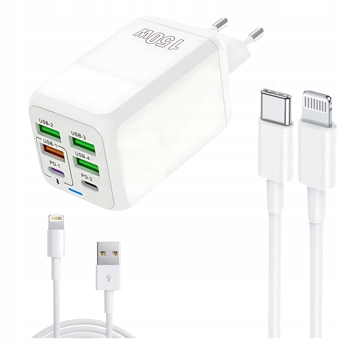 Zestaw Ładowarka Sieciowa Pd 150w + 2x Kabel do Iphone Lightning 2m Mocny