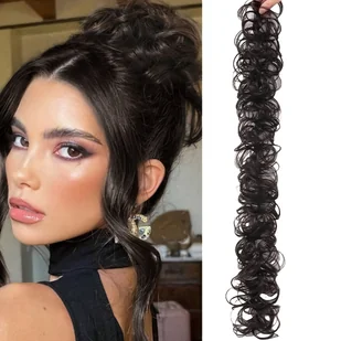 TEMU 20-calowe Syntetyczne Przedłużenie Włosów - Elegancki Brązowy i Czarny Kręcony z Kwiatowym Spinką do Włosów, Idealny na Cosplay, Imprezy i - Pozostałe akcesoria fryzjerskie - miniaturka - grafika 1