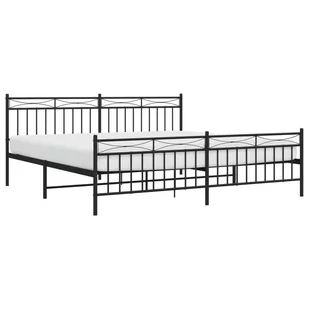Metalowa rama łóżka z wezgłowiem i zanóżkiem, czarna, 200x200cm Lumarko! - Łóżka - miniaturka - grafika 2