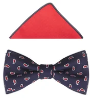 Krawaty i muchy męskie - Granatowa mucha w czerwony wzór paisley A143 - miniaturka - grafika 1