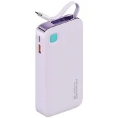 Powerbanki - USAMS Powerbank ze zwijanym kablem USB-C Retractable 10000 mAh PD 20W Fast Charge XY Series fioletowy/purple 10KCD22403 (US-CD224) - miniaturka - grafika 1