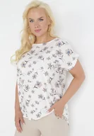 Bluzki damskie - Biała Bluzka Oversize w Kwiaty z Krótkim Rękawem Suzane - miniaturka - grafika 1