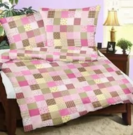 Pościel - Karo Pościel z kory 160x200 wzór 96/4 Paczłork różowy ciemny na guziki 100% bawełna gruba - miniaturka - grafika 1