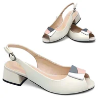 Półbuty damskie - Czółenka Damskie Skórzane na Obcasie Loretta Vitale Beżowe Eleganckie 39 - miniaturka - grafika 1