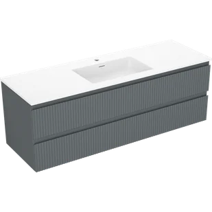Mexen Rivel szafka łazienkowa 140 cm z umywalką Otis, 2 szuflady, ryflowana , grafit mat/biała mat - 91A20-14047-2-BFF66-W18M - Szafki łazienkowe - miniaturka - grafika 1
