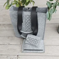 Torebki damskie - Torba Filcowa XXL z kosmetyczką i etui - szara - miniaturka - grafika 1
