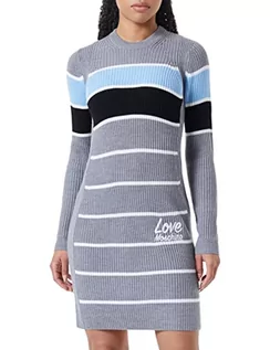 Sukienki - Love Moschino Damska sukienka z logo Love, szary biały, 40 - grafika 1
