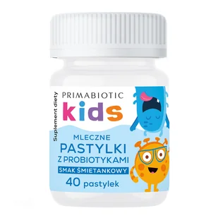 Primabiotic Kids Mleczne Pastylki z Probiotykami, smak śmietankowy, 40 pastylek - Układ pokarmowy - miniaturka - grafika 1