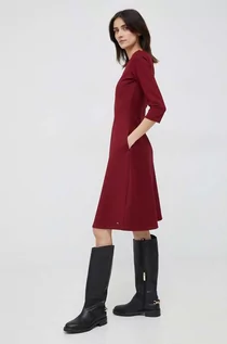 Sukienki - Tommy Hilfiger sukienka kolor bordowy mini rozkloszowana - grafika 1