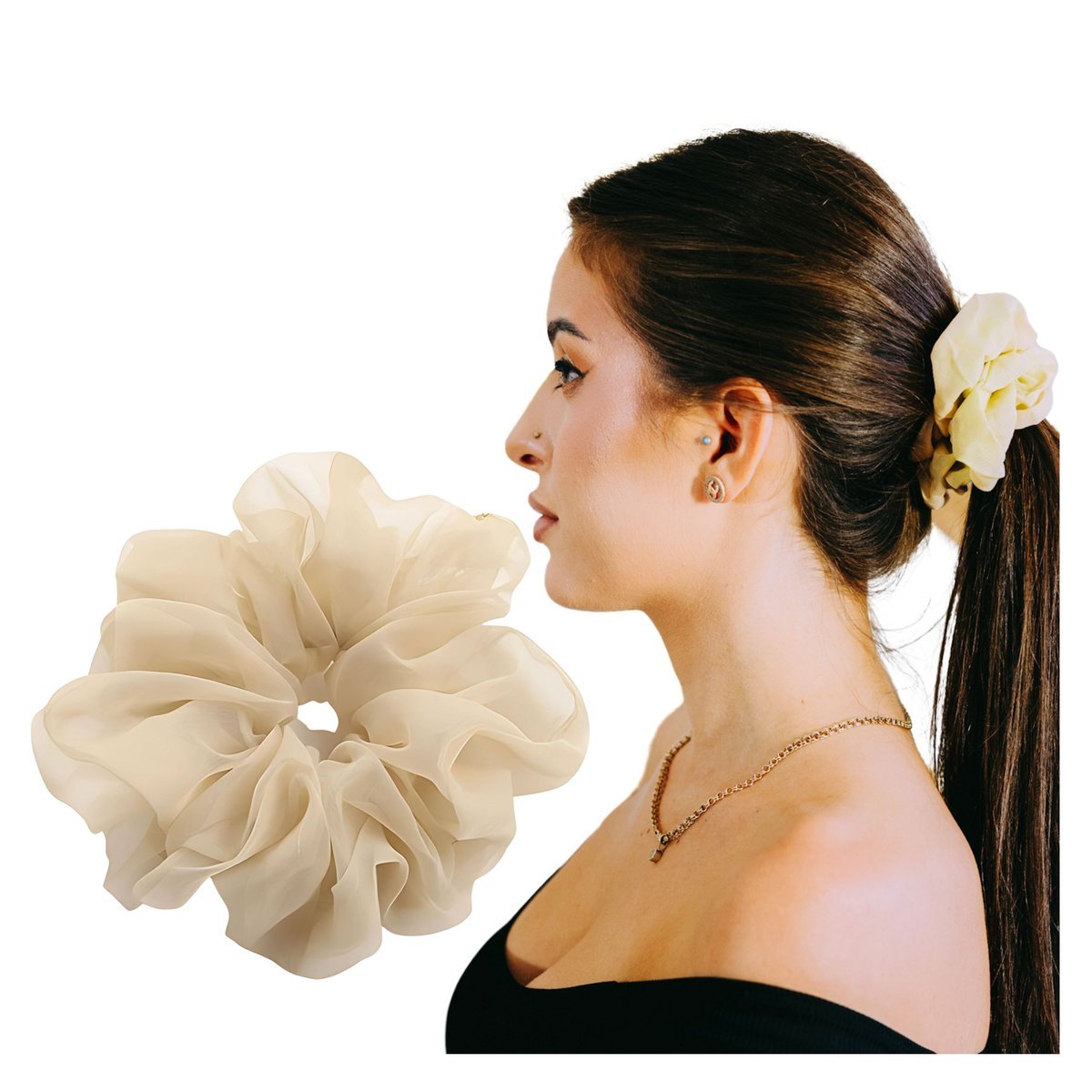 Gumka do Włosów Beżowa Duża Puszysta Frotka Scrunchie Oversize Wygodna