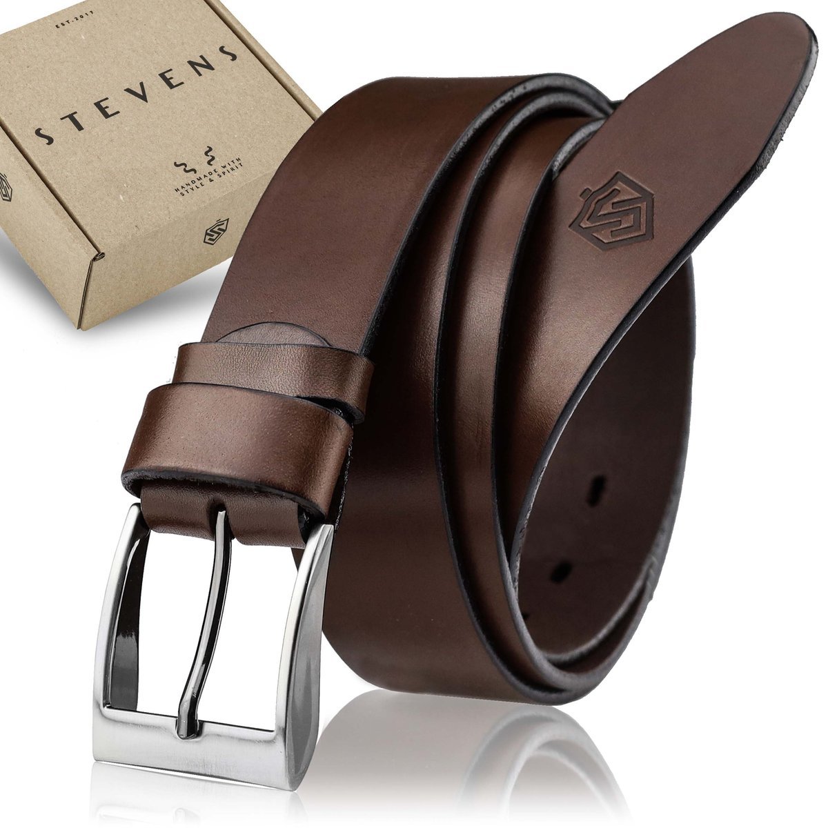 Skórzany Pasek Męski STEVENS Skóra Licowa Super Jakość Szeroki 4cm Brąz-95cm